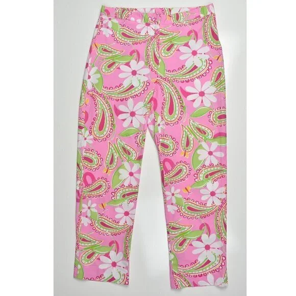 Vintage Lilly Pulitzer Pink Sands Cheery-O Pants Paisley - Picture 1 of 6